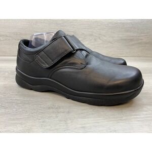 Aetrex Men's Black Leather Walking Shoes Hook Loop Strap 10 WIDE Comfort Shoes